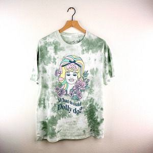 Dolly Parton What Would Dolly Do? Boho Green Tie Dye Tshirt, XS NWOT